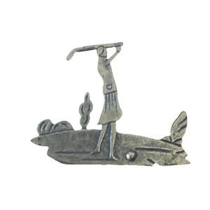 Vintage Brass Golf Pin Brooch Lady Golfer Jewelry Club Ball Swing